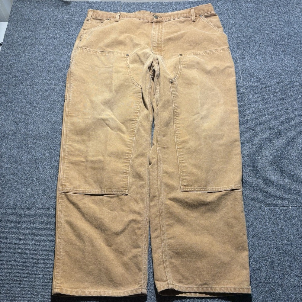 CARHARTT B136 BRN Men's 42 x 30 Brown Canvas Duck Double Knee Carpenter Pants